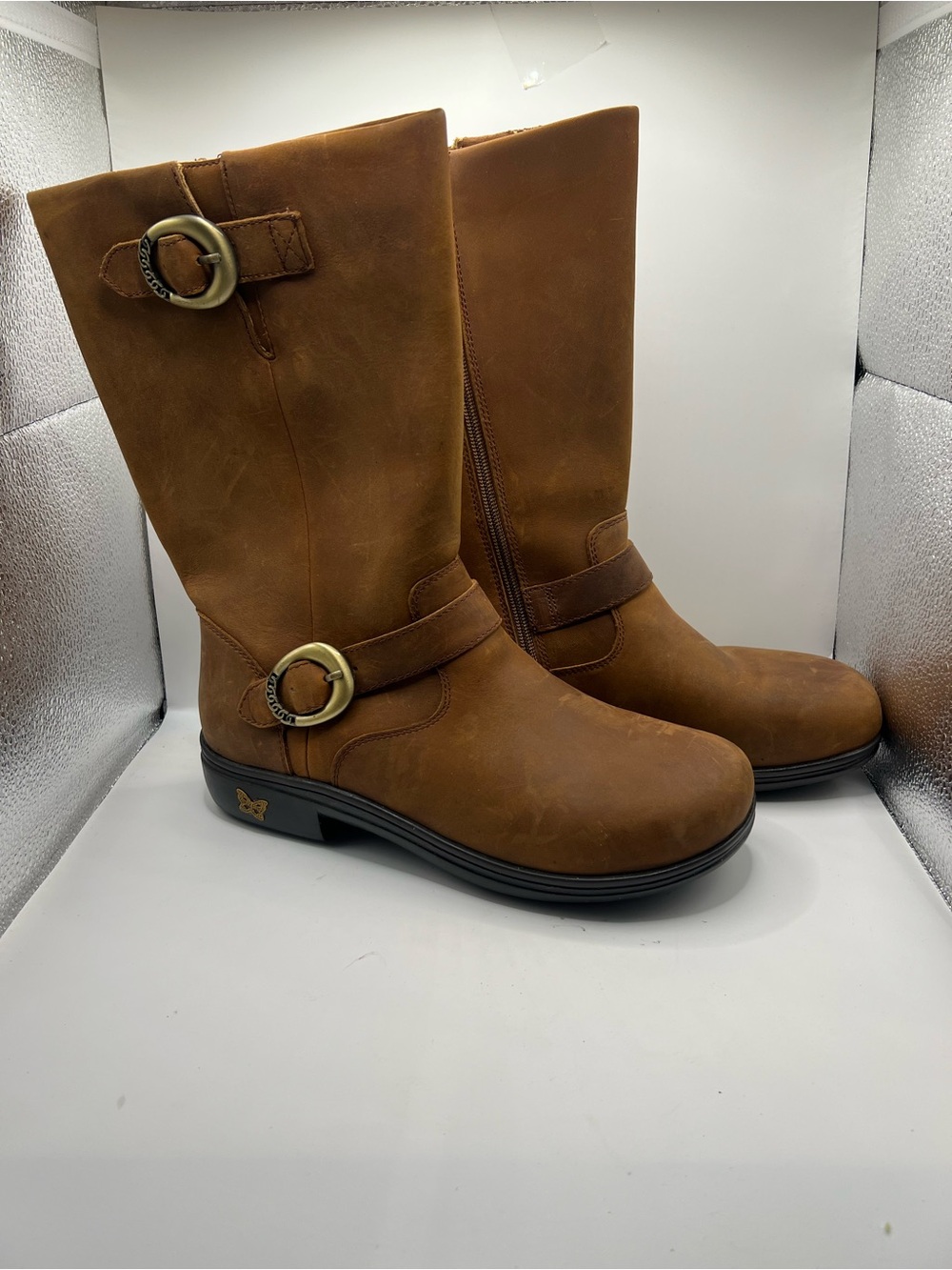 Alegria Tan Brown Mid-Calf Buckle Boots - Picture 10 of 11